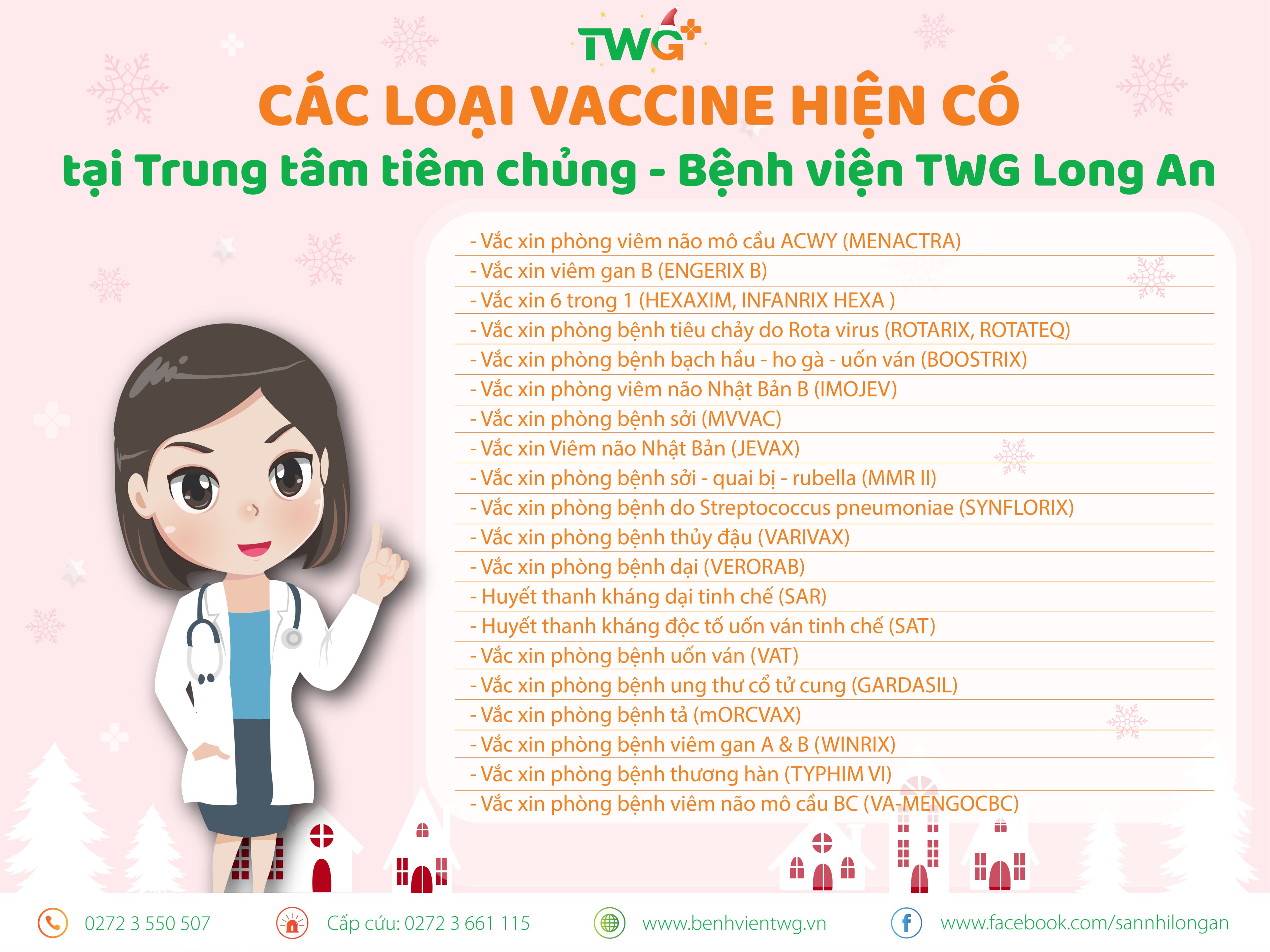 Các loại vắc-xin tại Trung Tâm Tiêm Chủng - Bệnh viện TWG Long An
