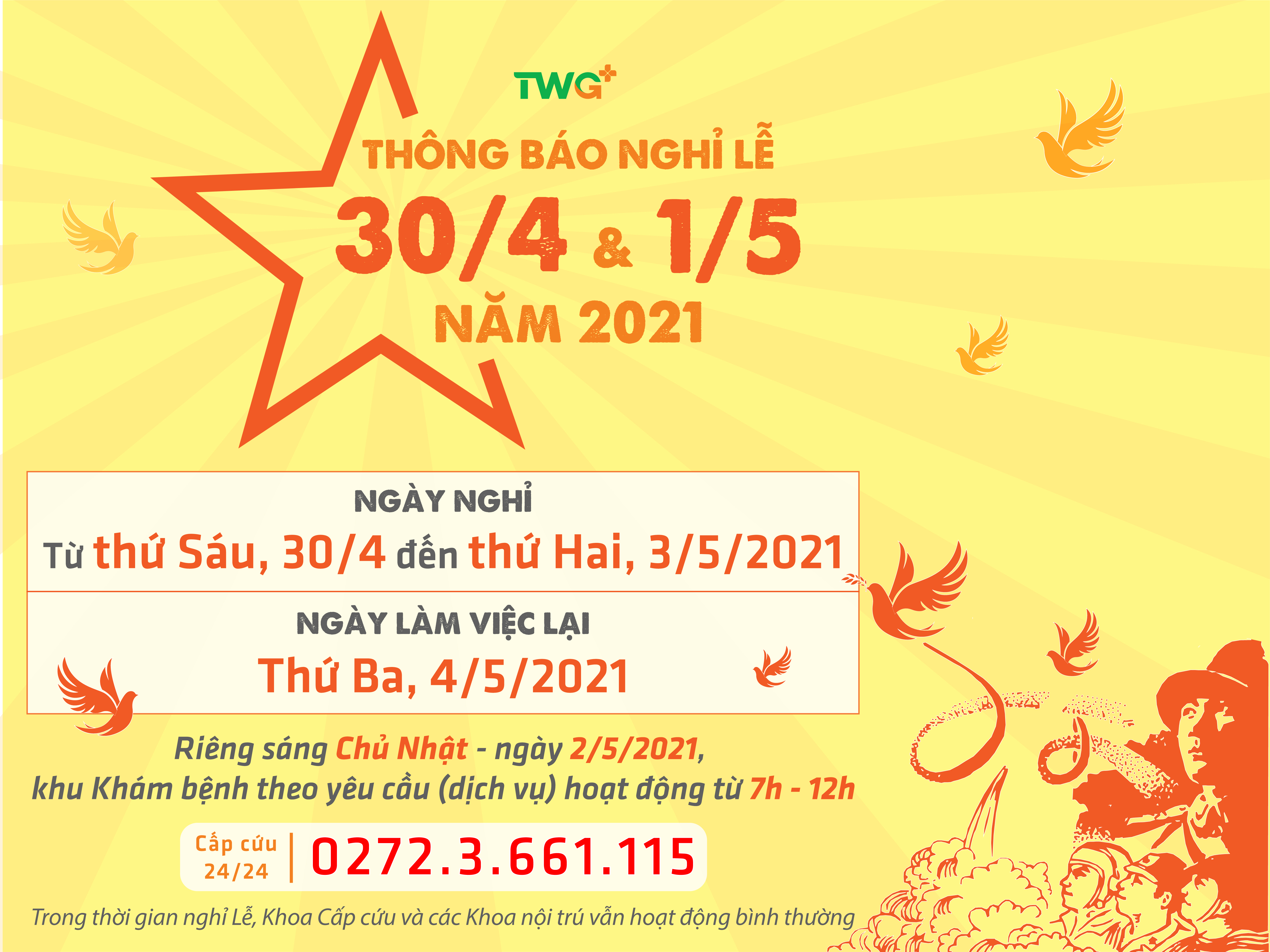 THÔNG BÁO NGHỈ LỄ 30/4 và 1/5 năm 2021