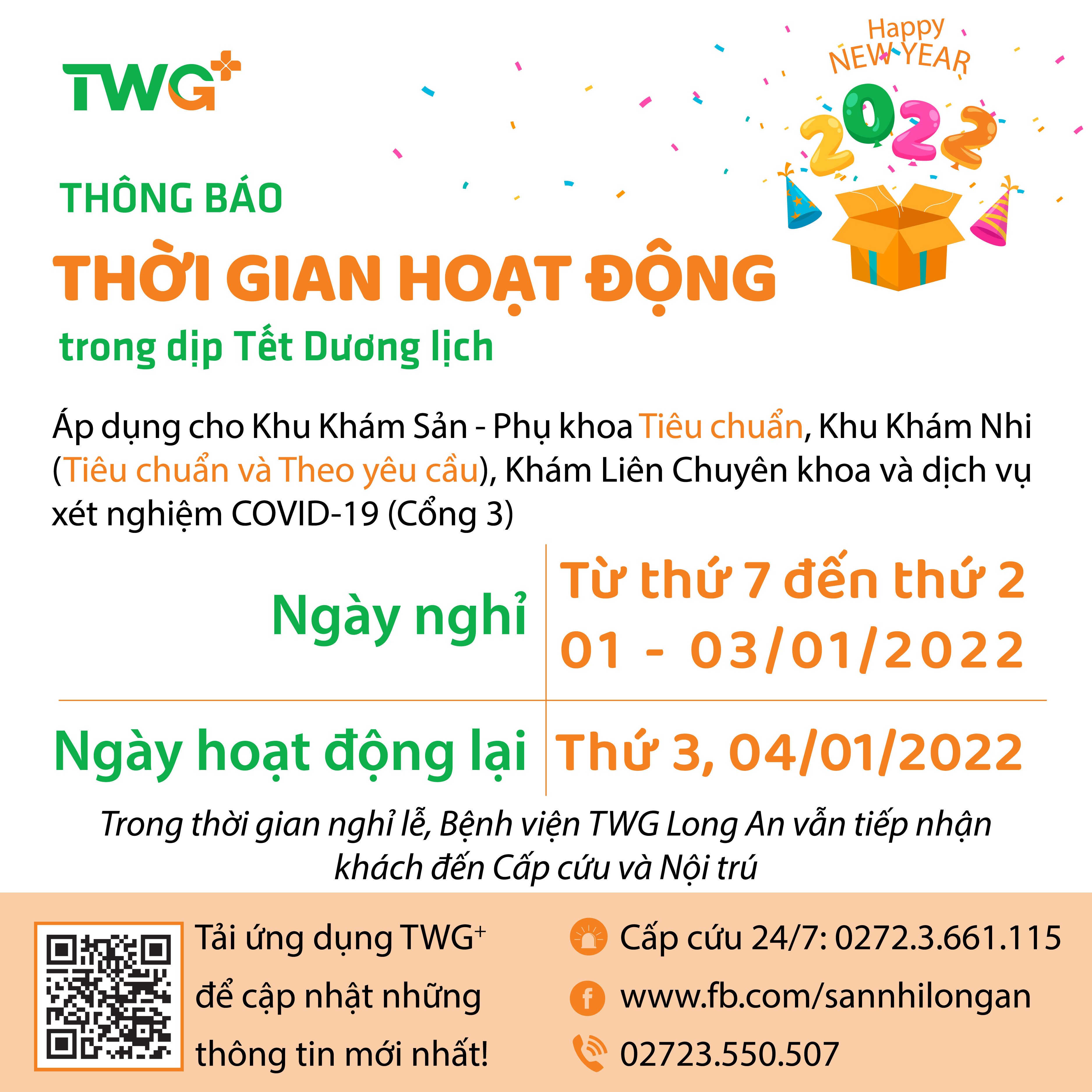 Thông báo thời gian hoạt động trong dịp Tết Dương lịch 2022