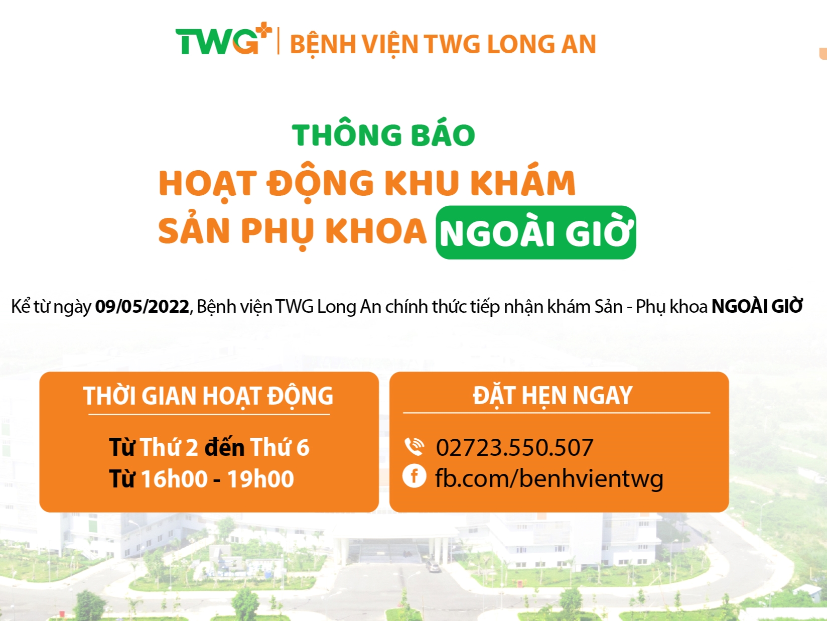 Thông báo hoạt động khu khám Sản - Phụ khoa ngoài giờ