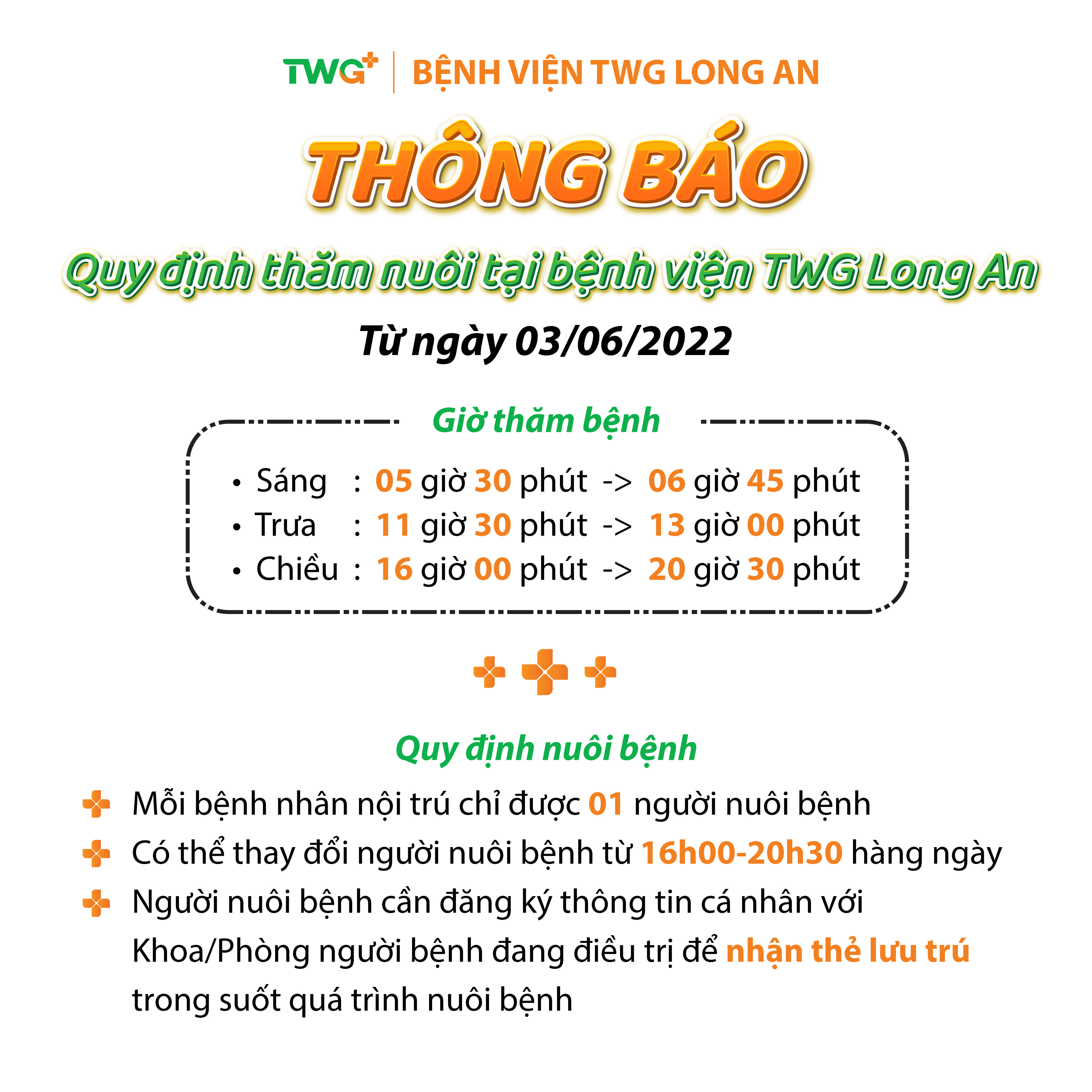 THÔNG BÁO QUY ĐỊNH THĂM NUÔI TẠI BỆNH VIỆN TWG LONG AN