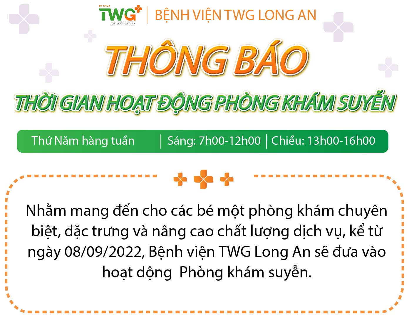 THÔNG BÁO triển khai PHÒNG KHÁM SUYỄN hoạt động THỨ 5 HÀNG TUẦN bắt đầu 08/09/2022