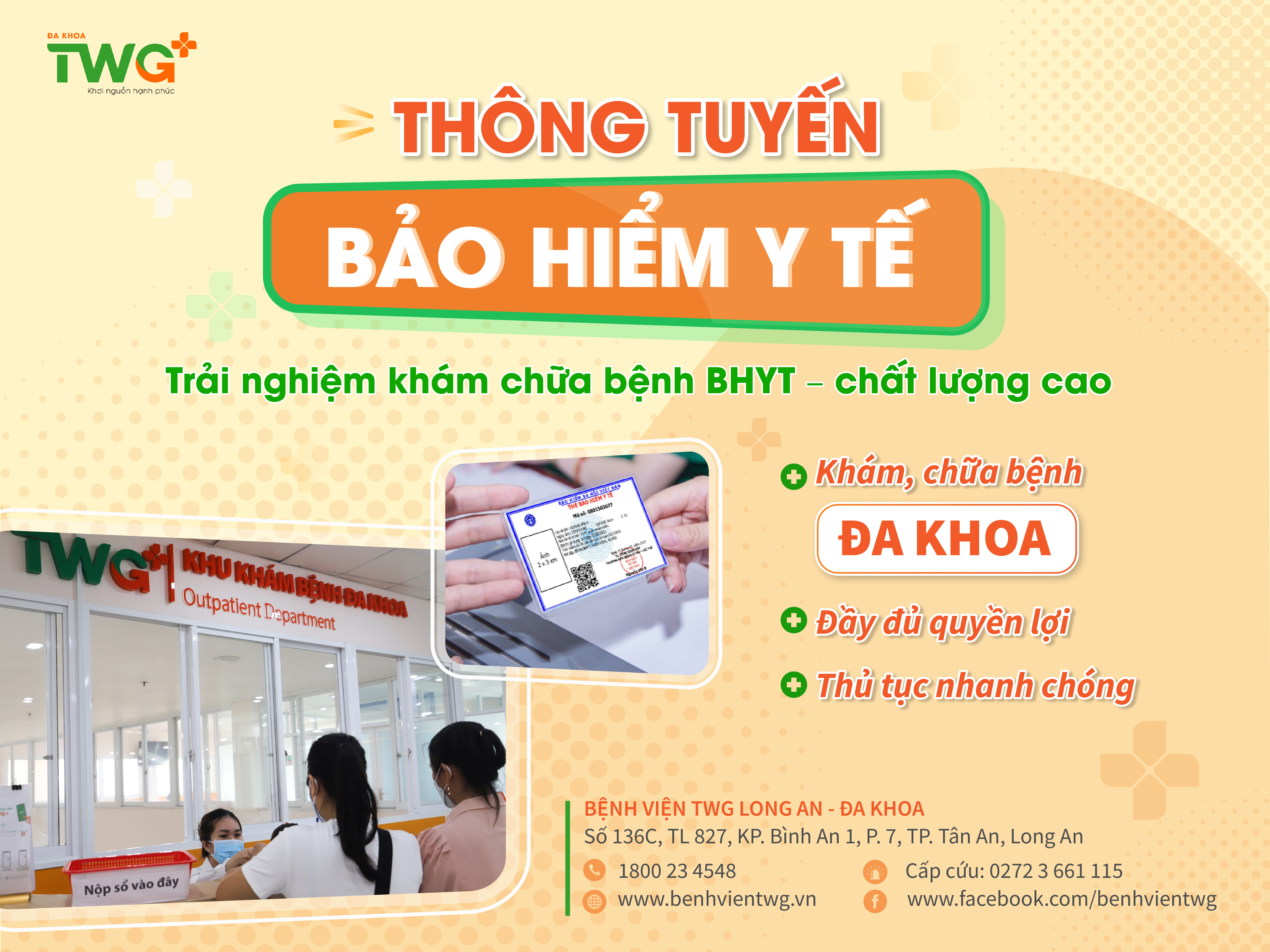 THÔNG BÁO TIẾP NHẬN ĐĂNG KÝ KHÁM CHỮA BỆNH BHYT ĐA KHOA TẠI BV TWG LONG AN