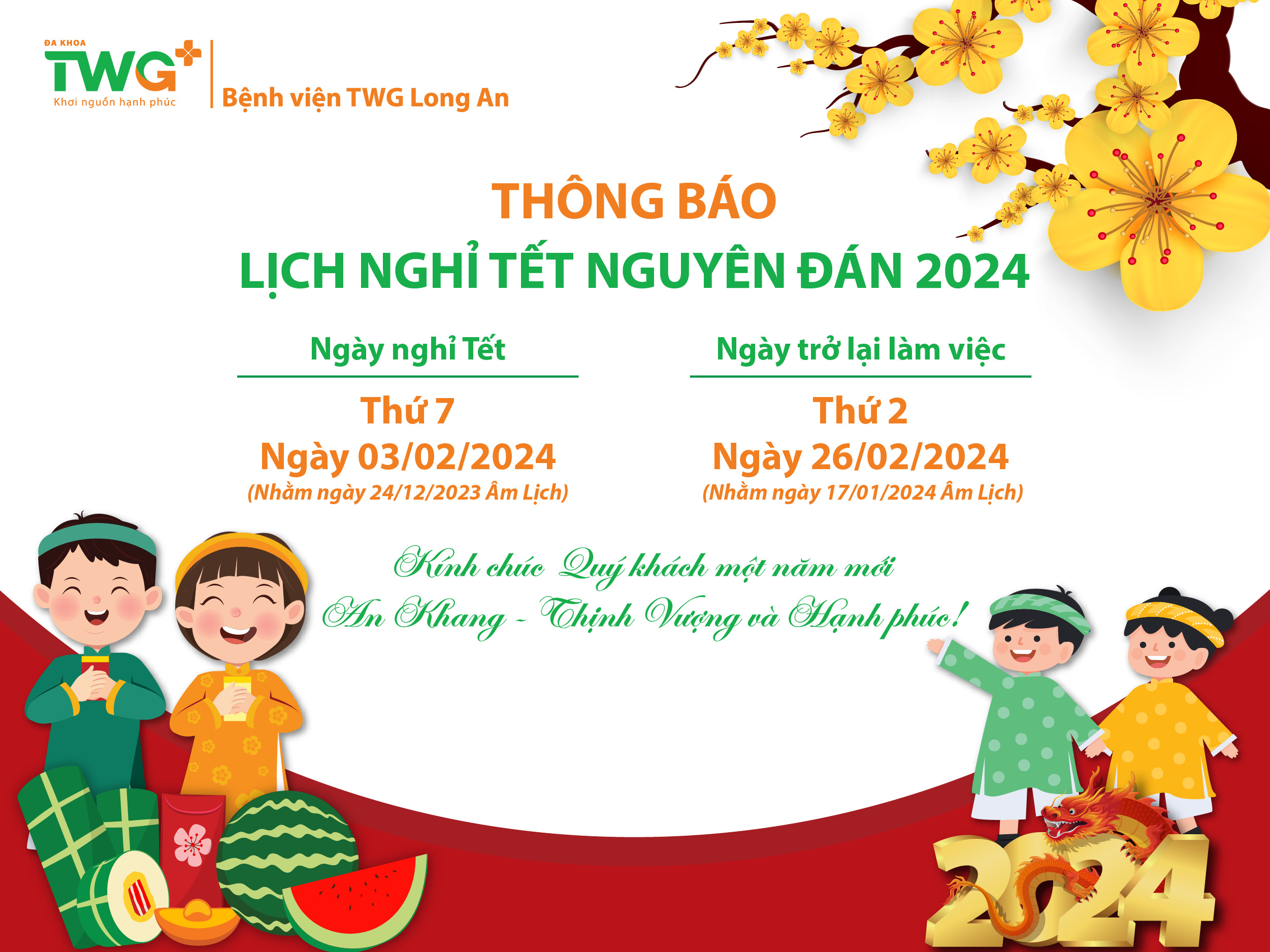 THÔNG BÁO LỊCH NGHỈ TẾT NGUYÊN ĐÁN 2024