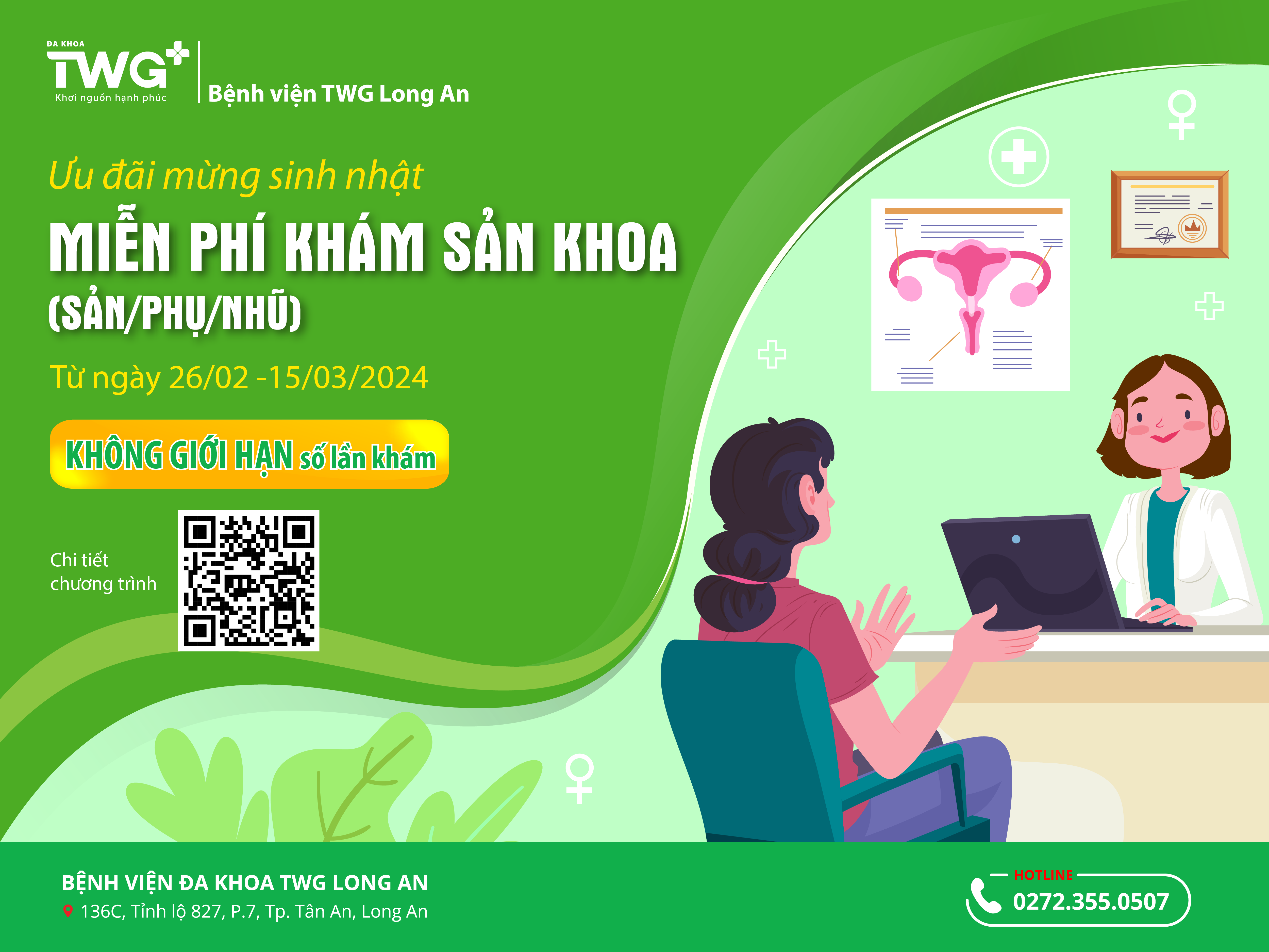 BỆNH VIỆN ĐA KHOA TWG LONG AN TRIỂN KHAI CHƯƠNG TRÌNH ƯU ĐÃI MỪNG SINH NHẬT TỪ 26/2 ĐẾN 15/03/2024